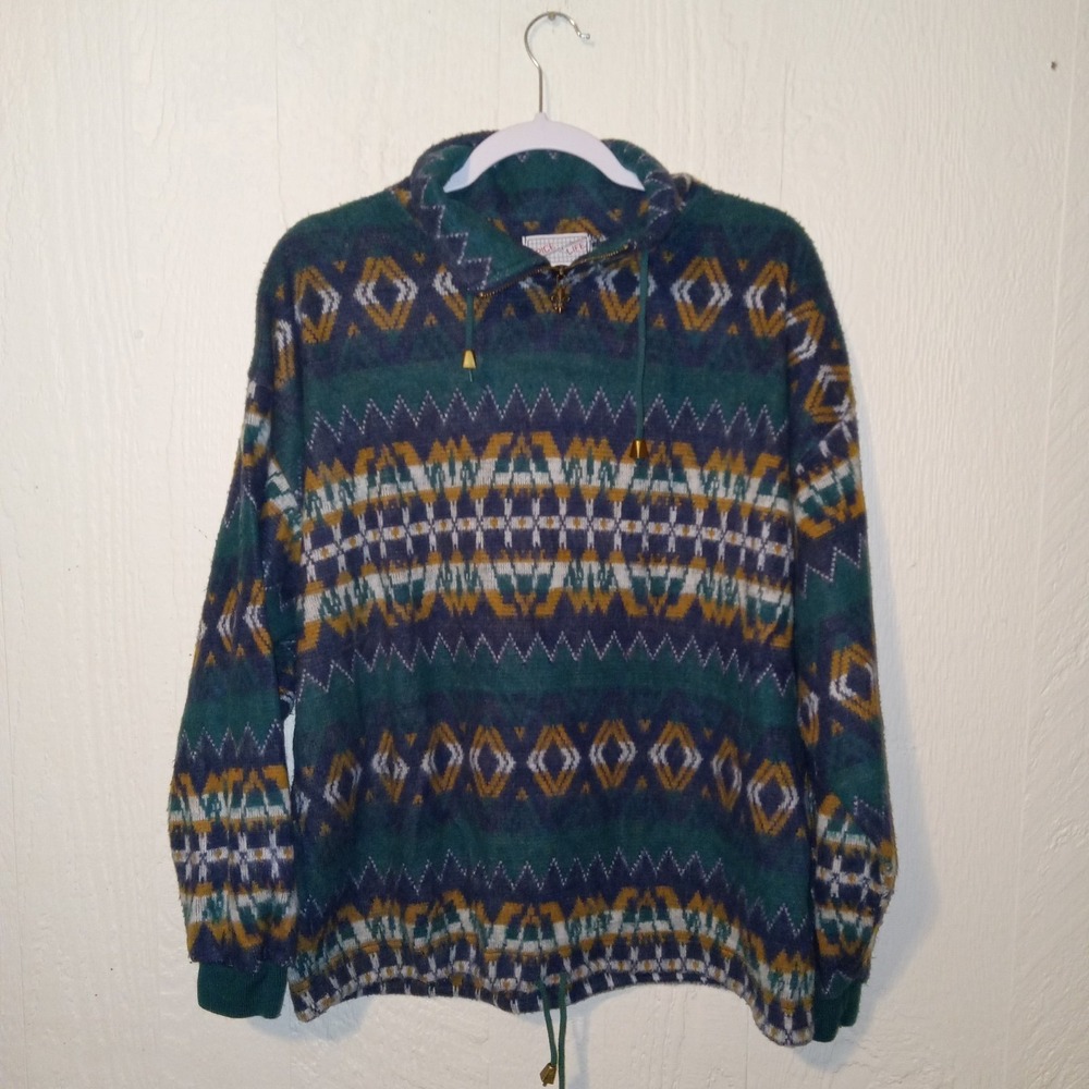 Vintage 1980s Spice Of Life Sweater Womens Geometric Aztec 1/4 Zip